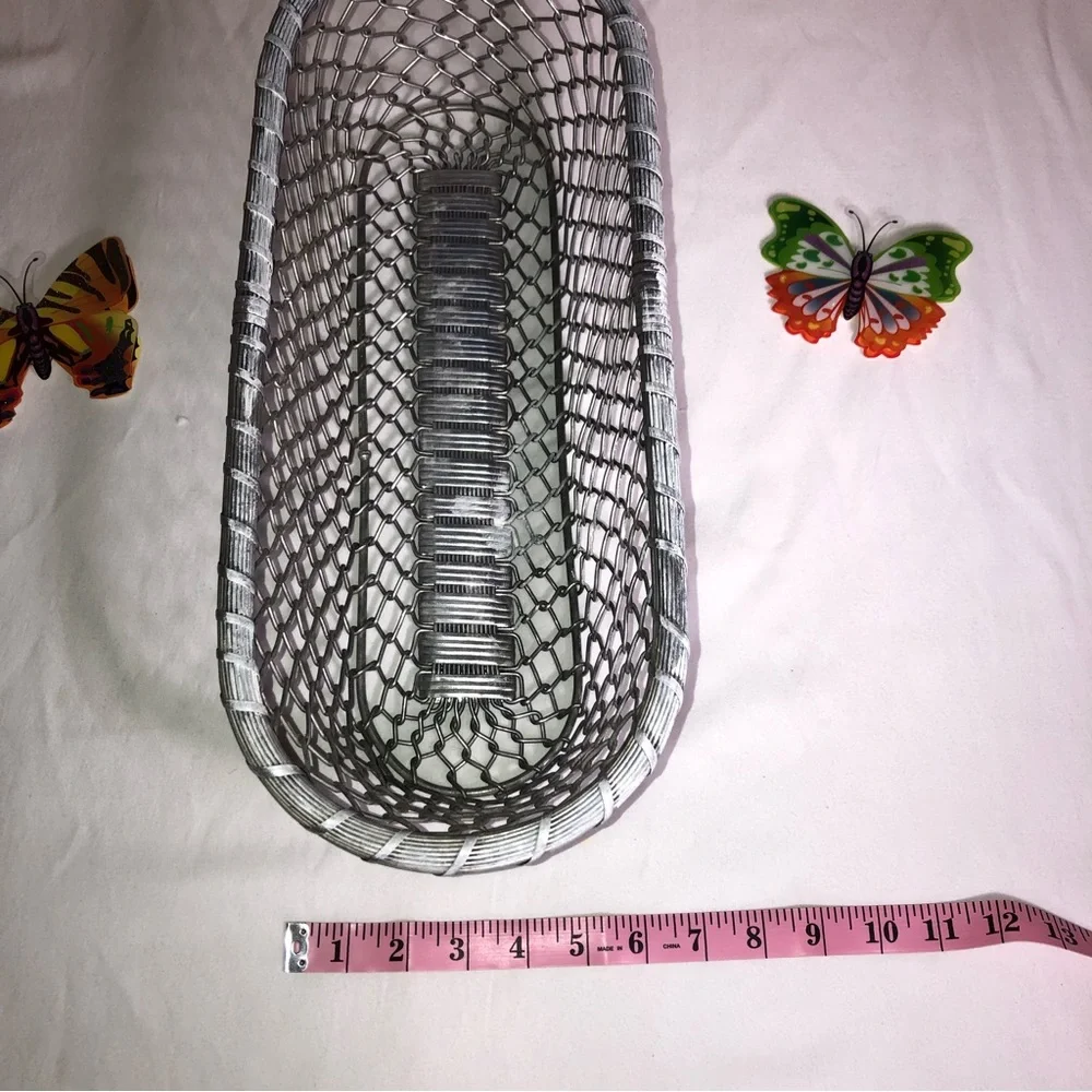 Decorative Oblong Silver Wire Basket, Metal Basket, very sturdy, pre-owned